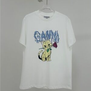 GANNI White Cat Graphic T-Shirt